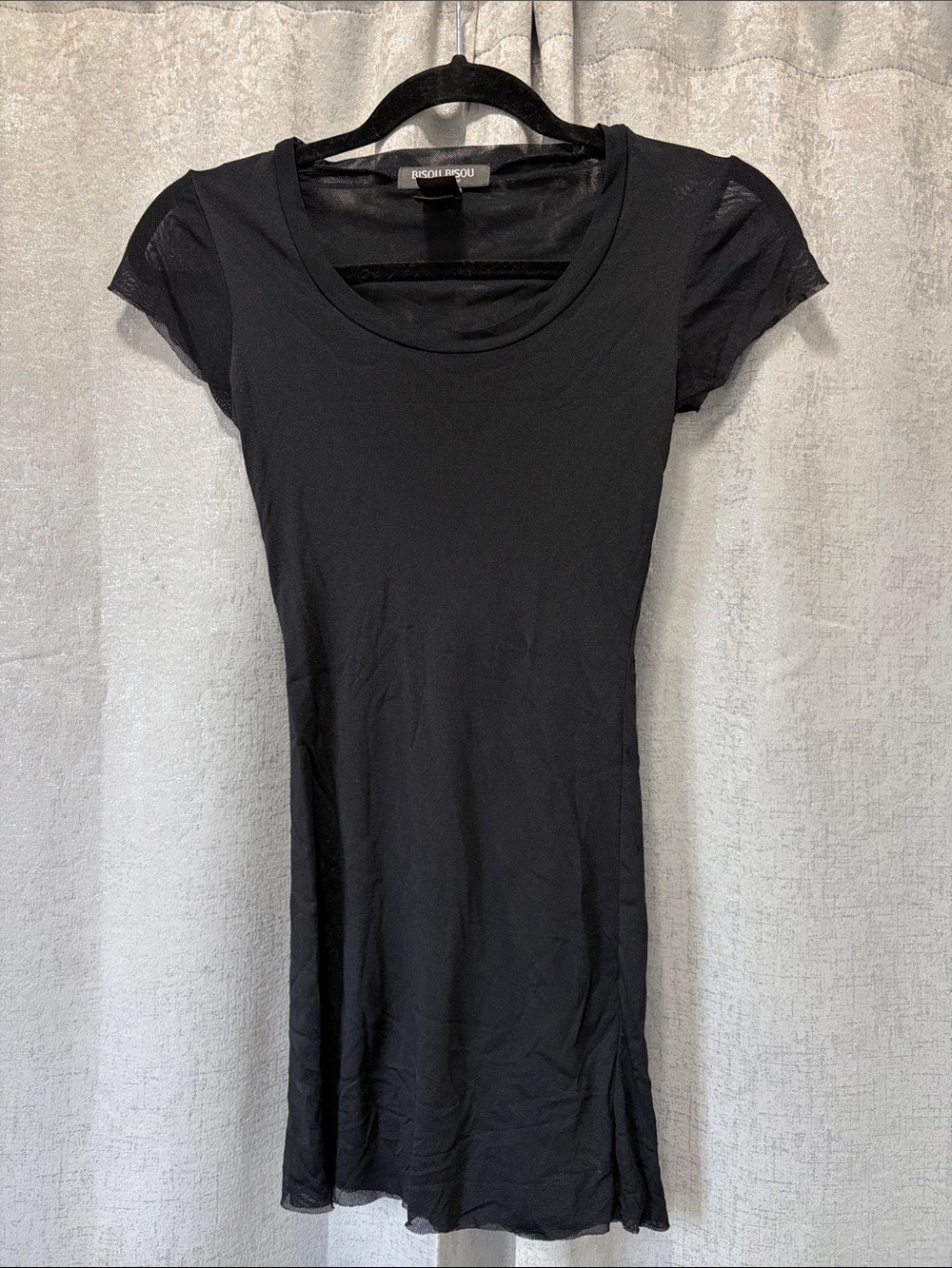 Bisou Bisou SHEER Black Short Sleeve Scoop Neck Tee SUPER SHEER SM